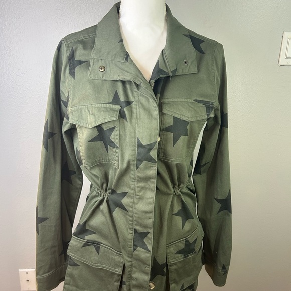 Knox Rose Olive Green Star Print Utility Jacket | Women’s M Military Inspired - Picture 5 of 10